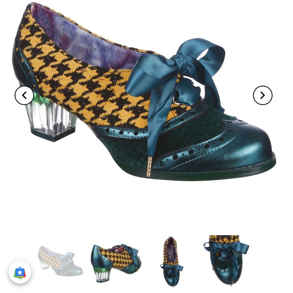 Irregular choice Corporate Beauty teal and mustard lace up size 43 houndstooth